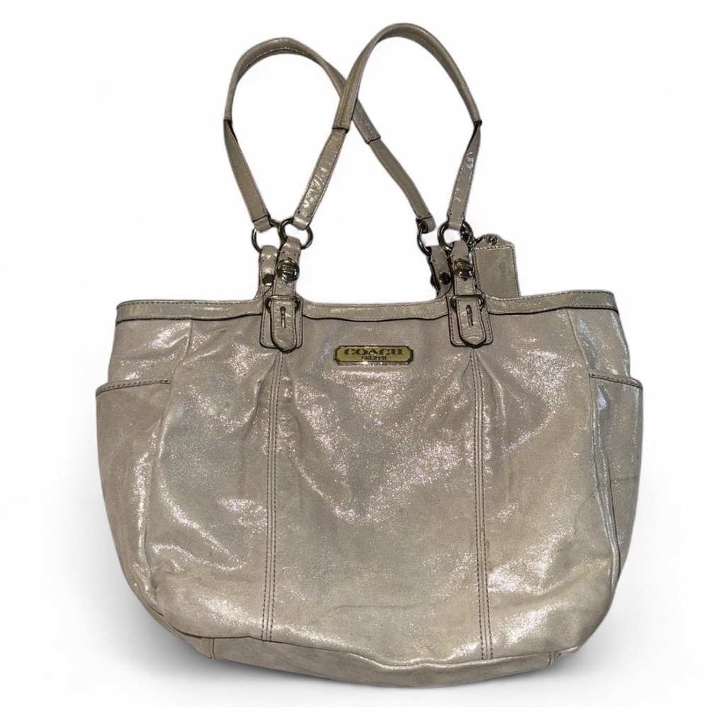Coach Hampton Laguna Leather Bag with Champagne Shimmer & Lilac Lining